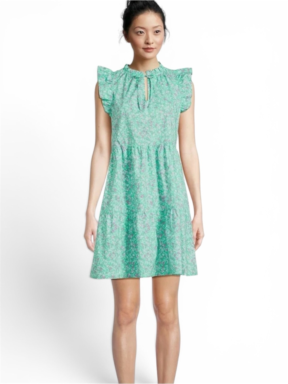 Time and Tru Green Floral Ruffled Cap-Sleeve Dress Sz/XS/0-2. NWOT